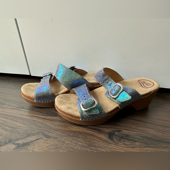 Dansko Women's Sophie Blue Iridescent Wood Midsole Sandals (Size 39 EU) - Picture 1 of 10